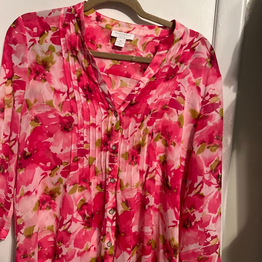 CHARTER CLUB SHEER FLORAL LONG SLEEVE SZ 10P